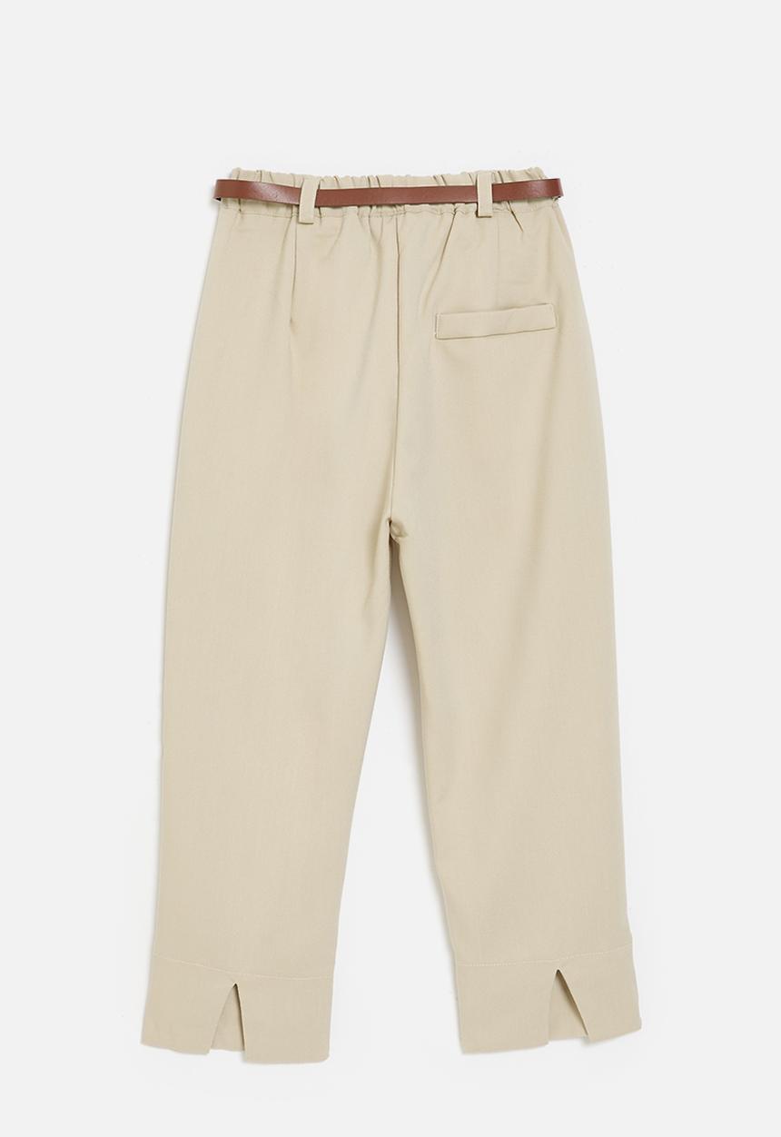 Pop Candy - Straight leg pants with cuff slits - beige