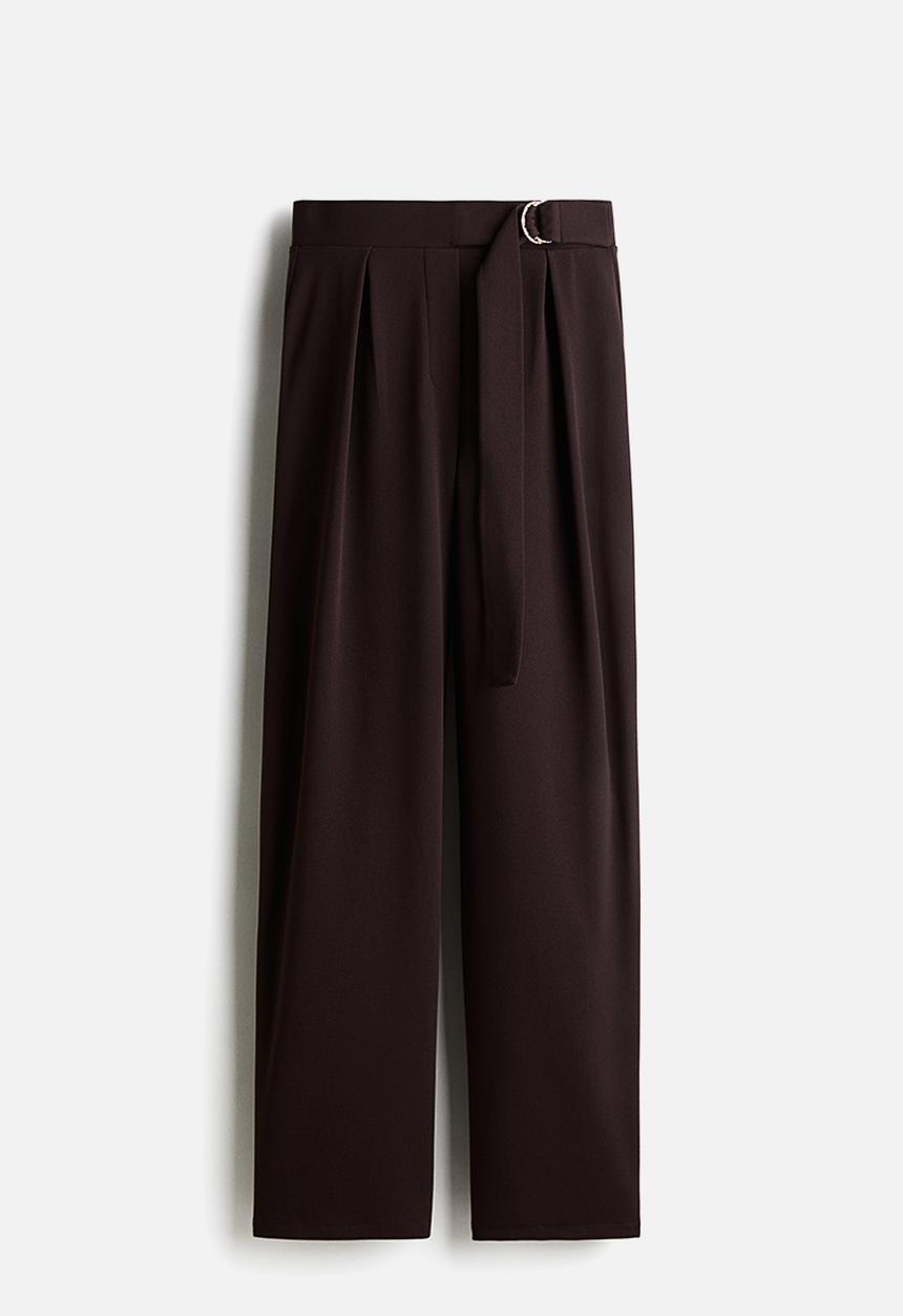 H&M - Belted trousers - dark brown 