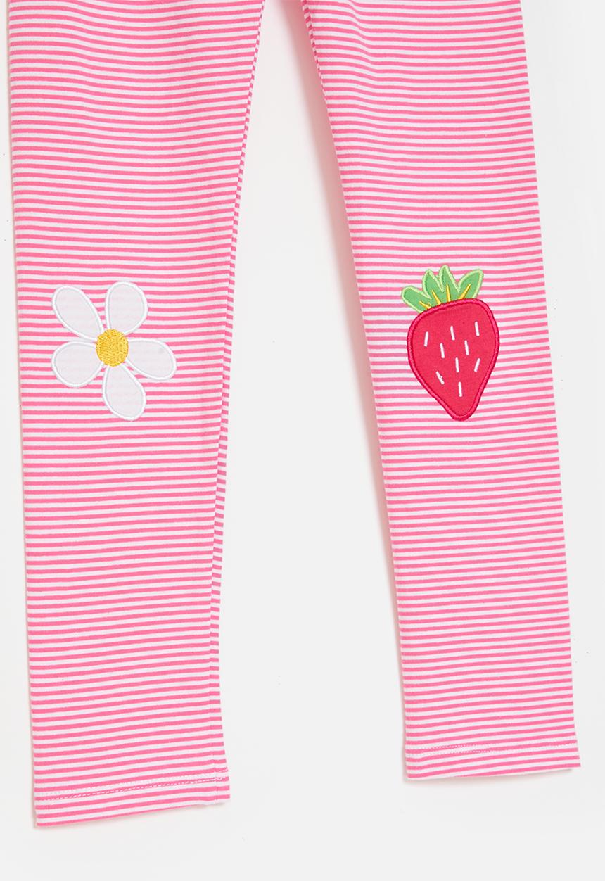 Pop Candy - Embroidered knee patch leggings - pink stripes/flower/strawberry
