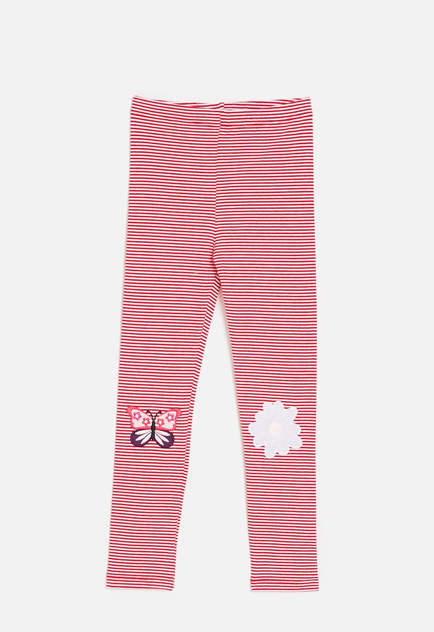 Pop Candy - Embroidered knee patch leggings - red stripes/butterfly/flower