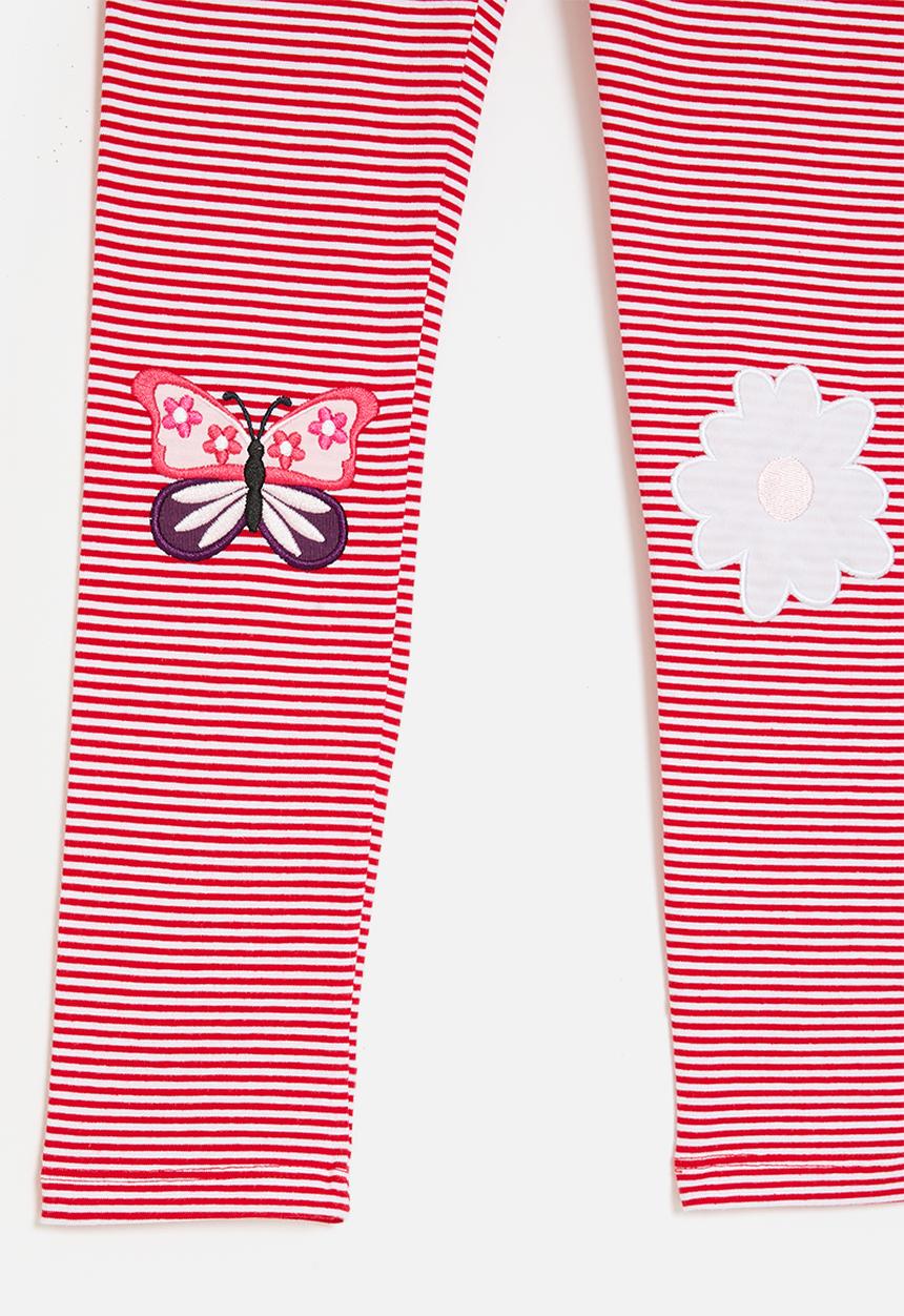 Pop Candy - Embroidered knee patch leggings - red stripes/butterfly/flower