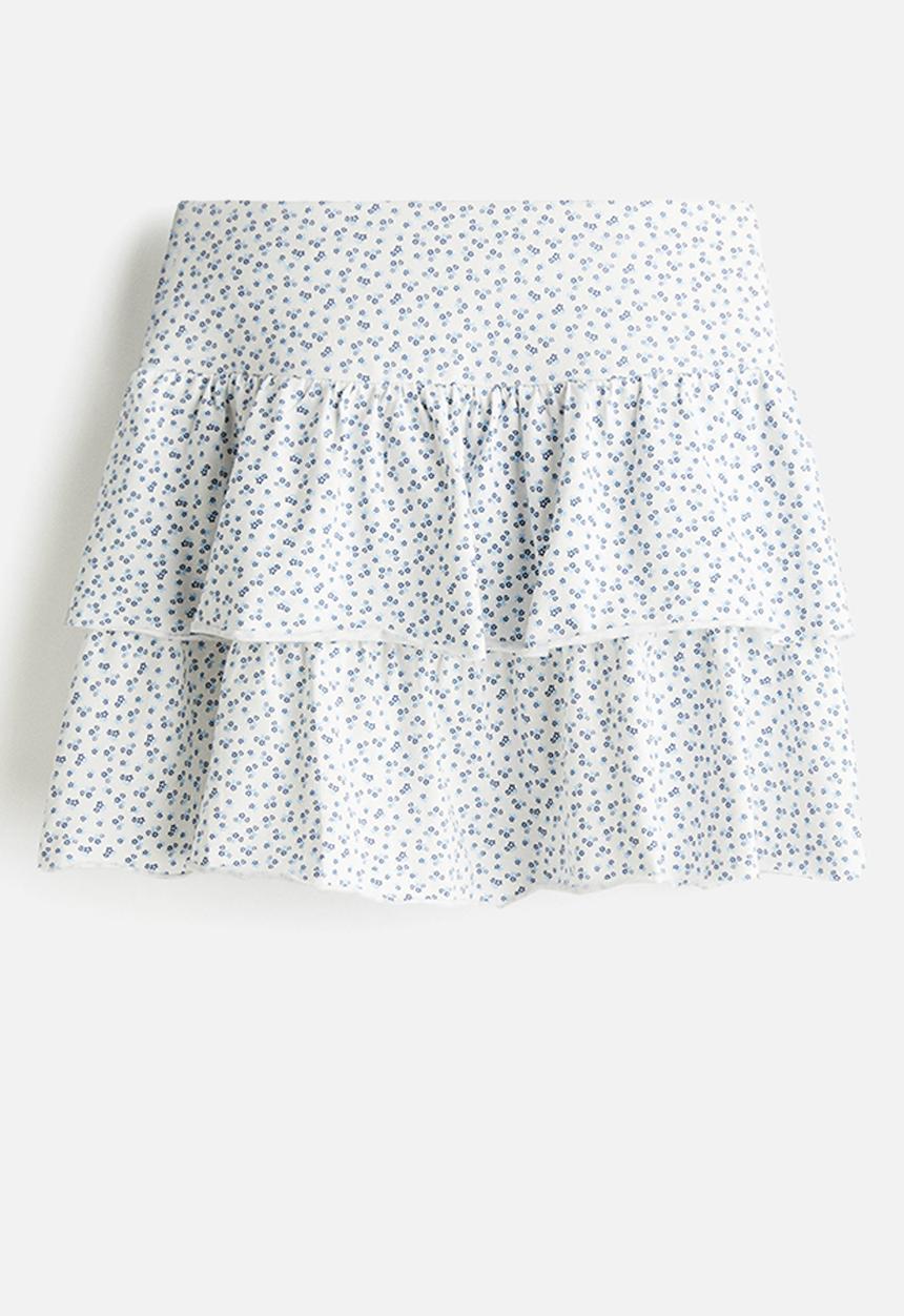 H&M - Tiered jersey mini skirt - white/floral 