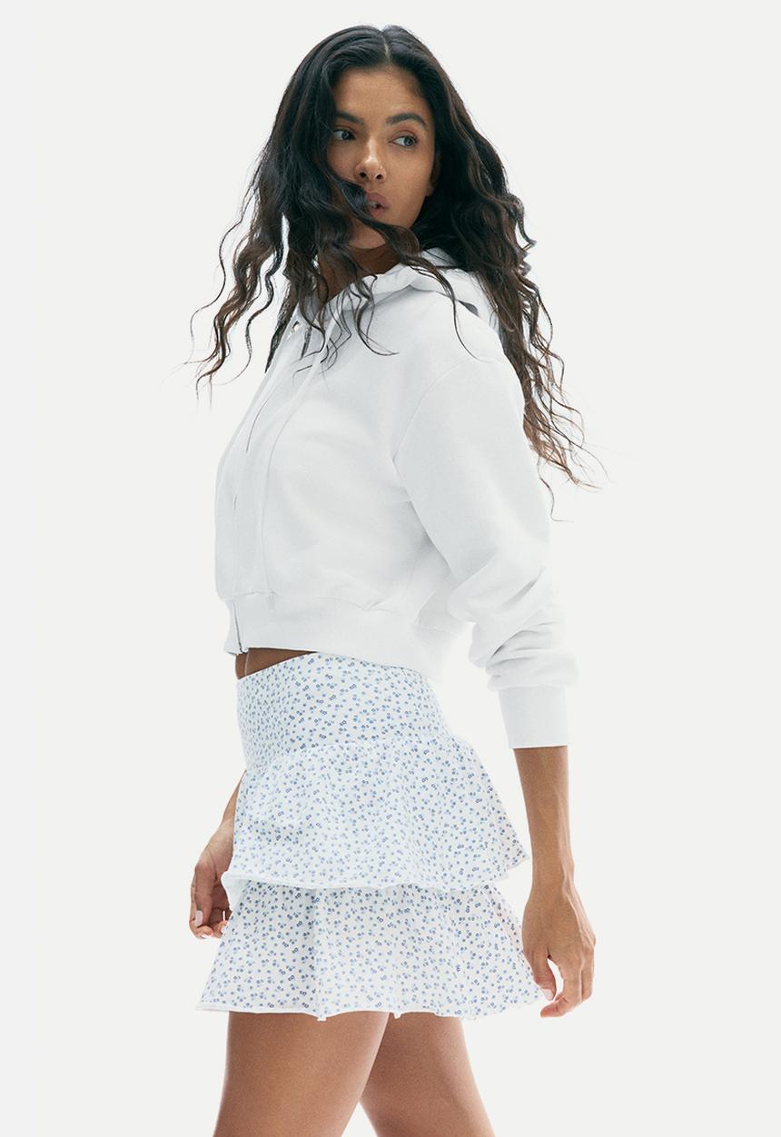 H&M - Tiered jersey mini skirt - white/floral 