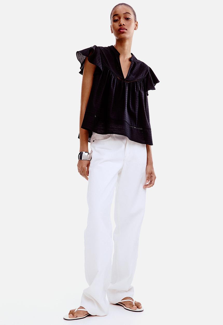 H&M - Dobby-weave blouse - black