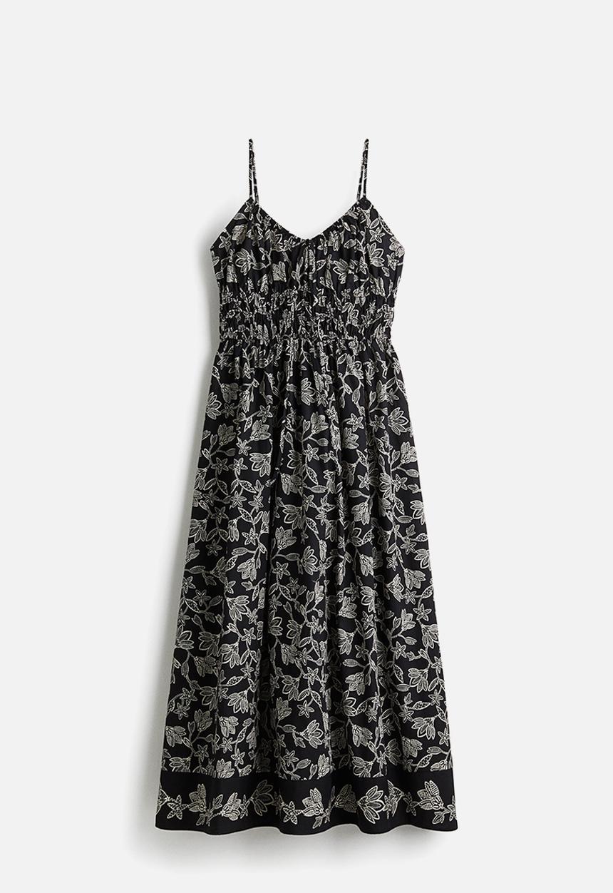 H&M - Cotton strappy dress - black/white floral 
