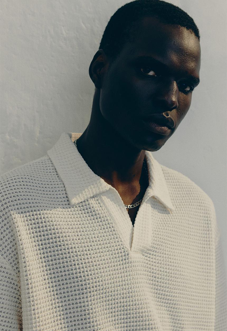 H&M - Loose fit waffled polo shirt - crean