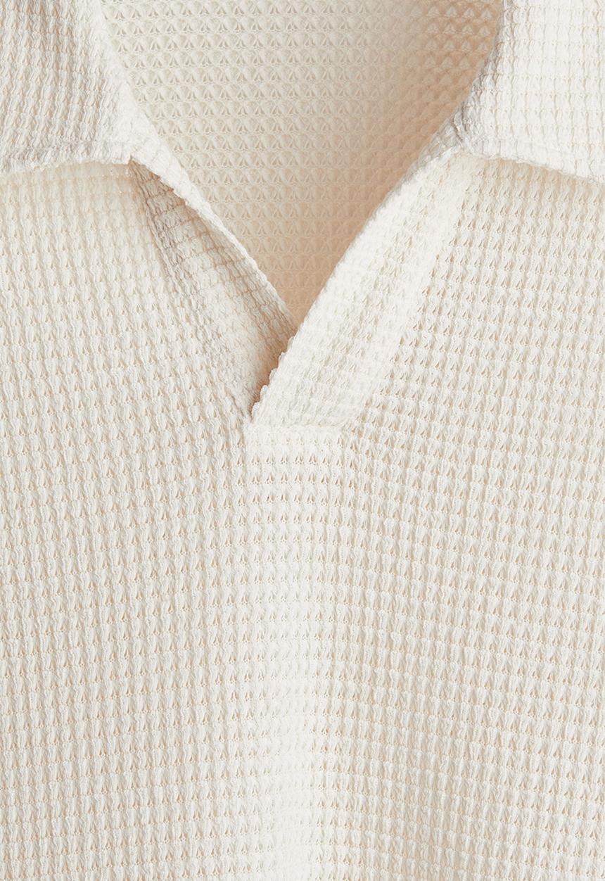 H&M - Loose fit waffled polo shirt - crean