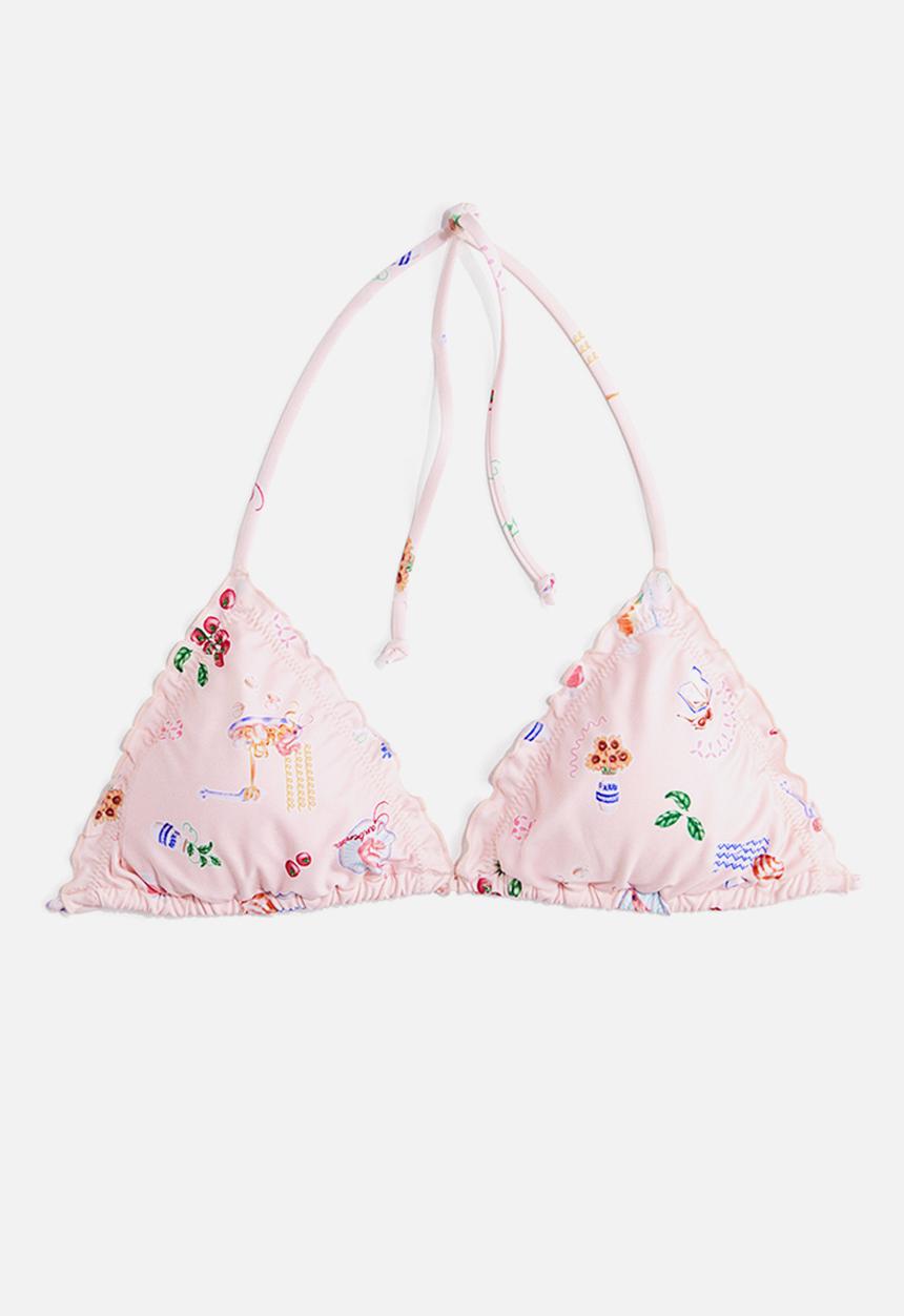 H&M - Padded triangle bikini top - light pink patterned