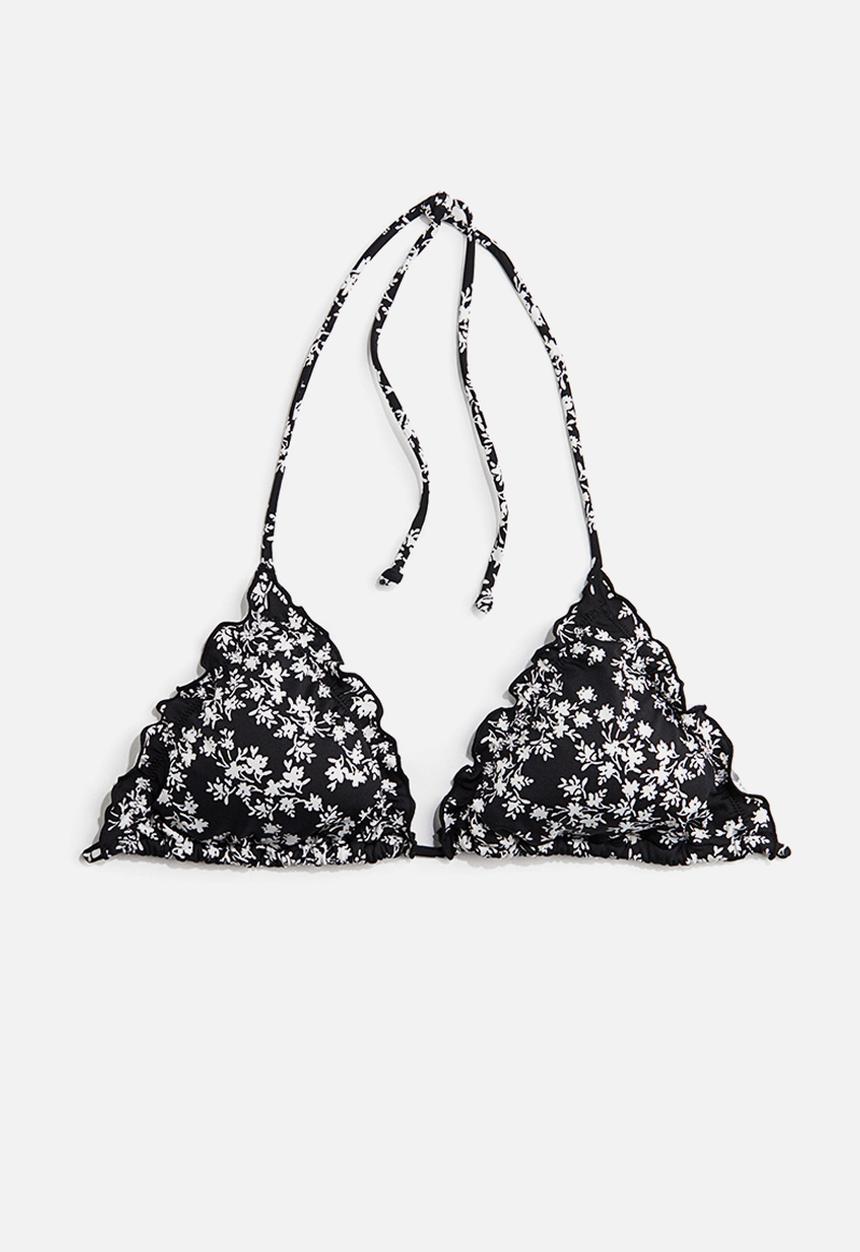 H&M - Padded triangle bikini top - black & white floral