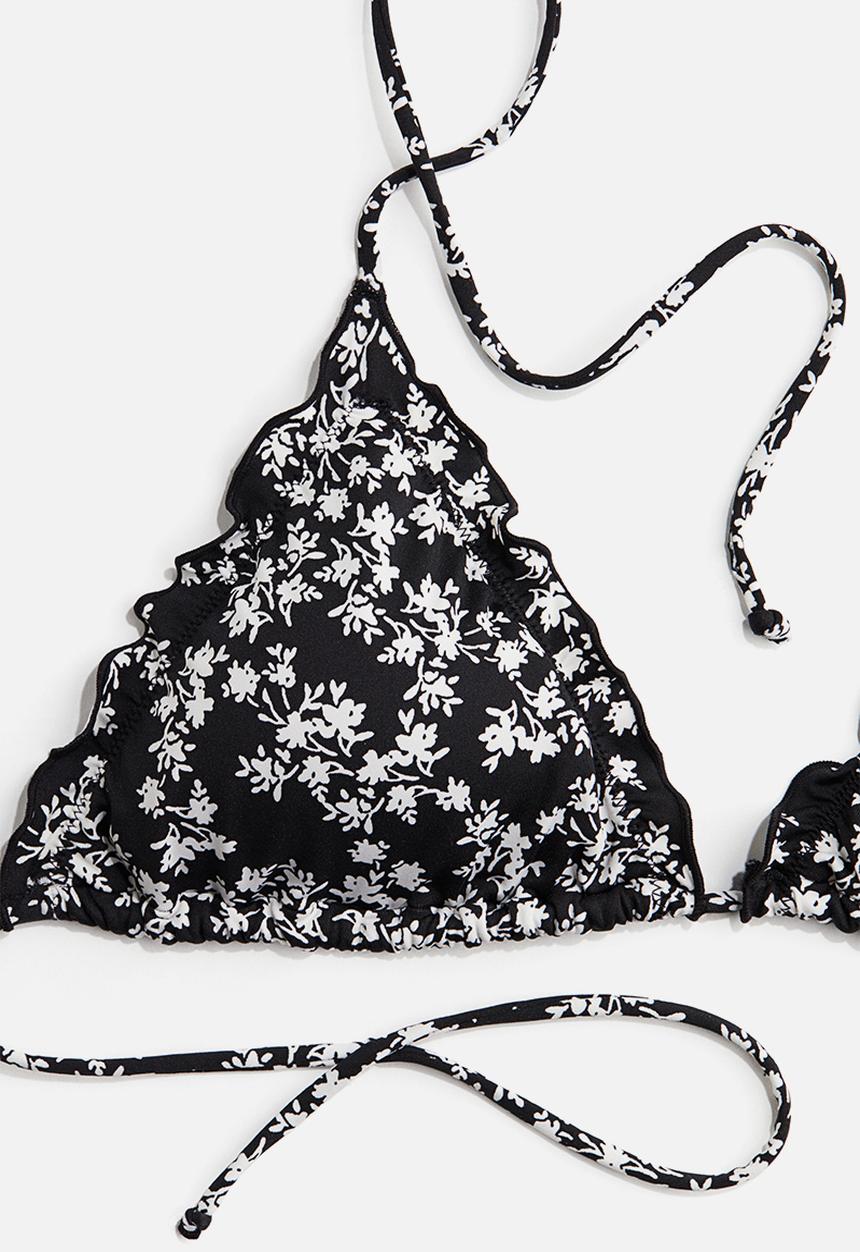 H&M - Padded triangle bikini top - black & white floral