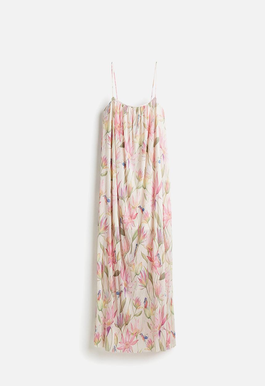 H&M - Plissé strappy dress - cream & floral