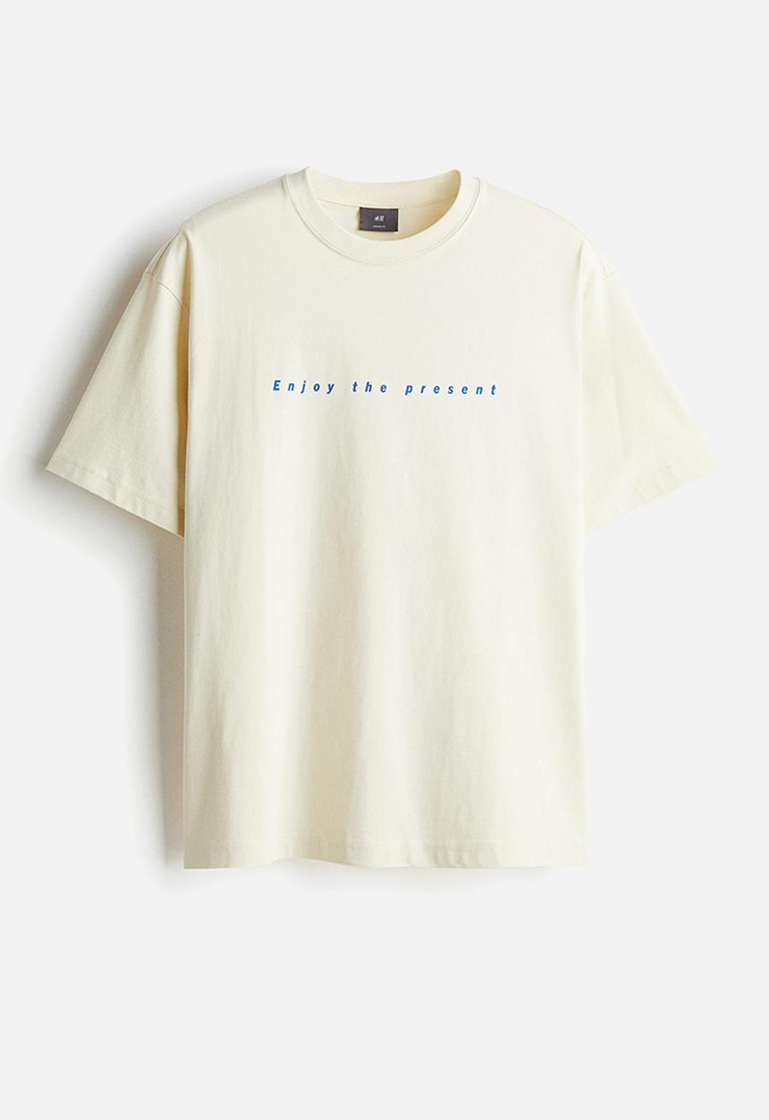 H&M - Loose fit printed T-shirt - yellow/enjoy the present