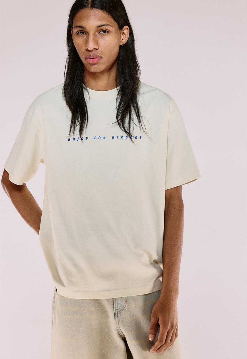 H&M - Loose fit printed T-shirt - yellow/enjoy the present