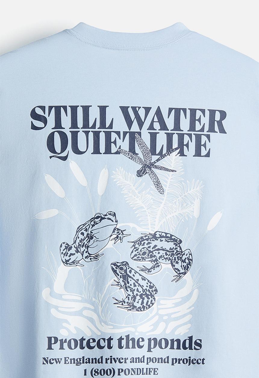 H&M - Loose fit printed T-shirt - blue/still water