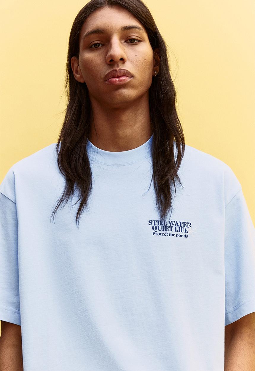 H&M - Loose fit printed T-shirt - blue/still water