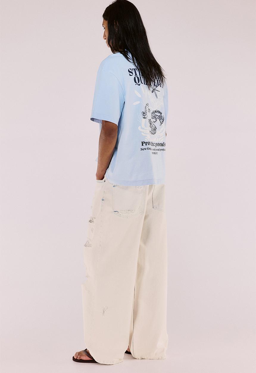 H&M - Loose fit printed T-shirt - blue/still water