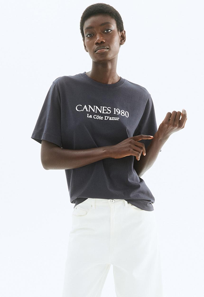 H&M - Printed t-shirt - dark grey cannes