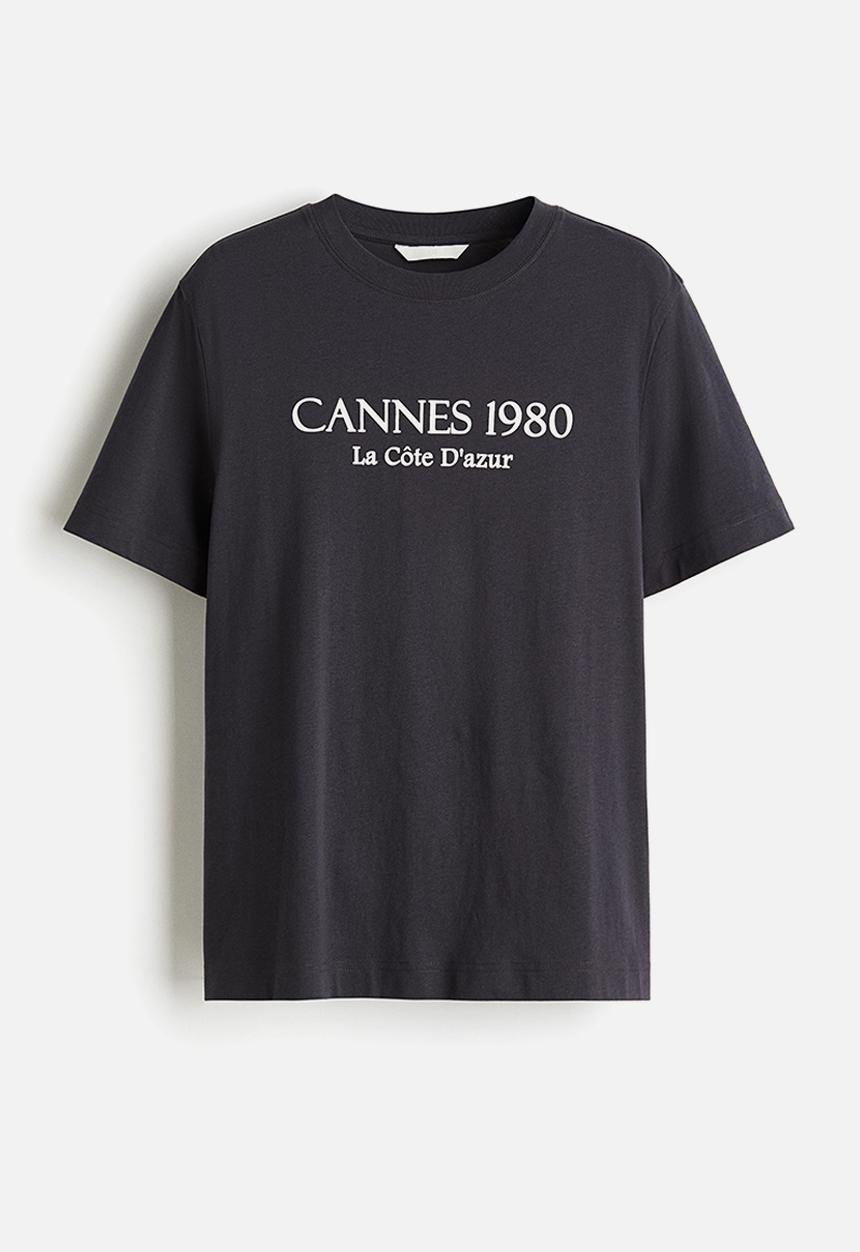 H&M - Printed t-shirt - dark grey cannes
