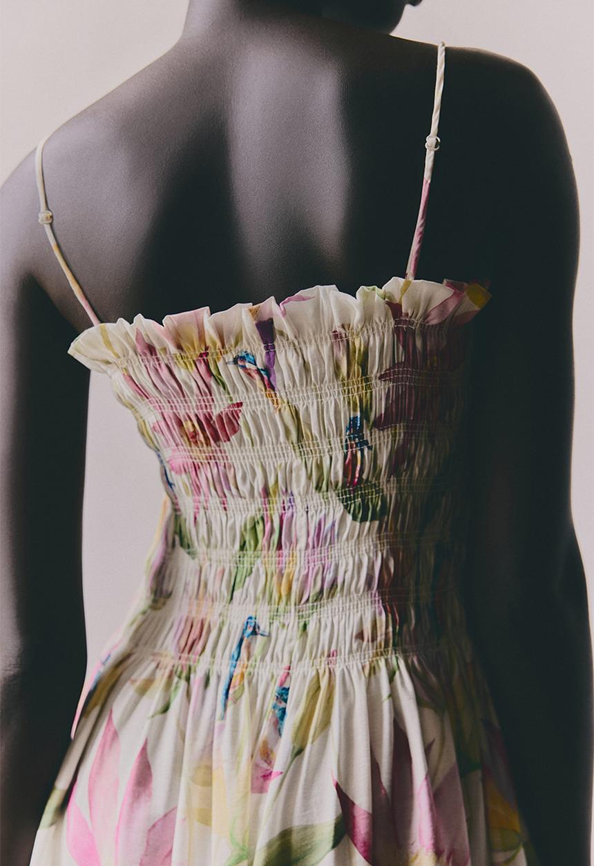 H&M - Smocked-bodice strappy dress - cream floral