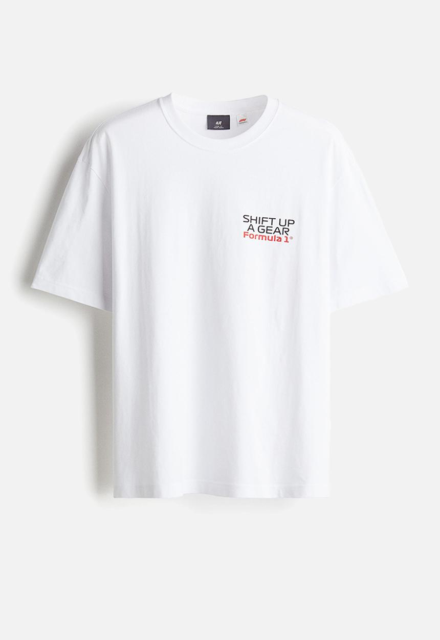 H&M - Loose fit T-shirt - white/formula 1