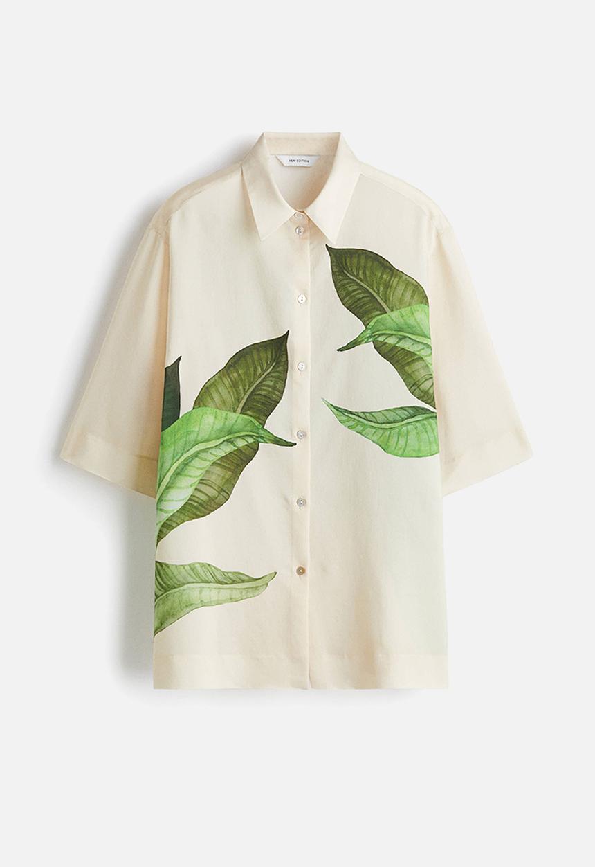 H&M - Printed shirt - light beige leaves