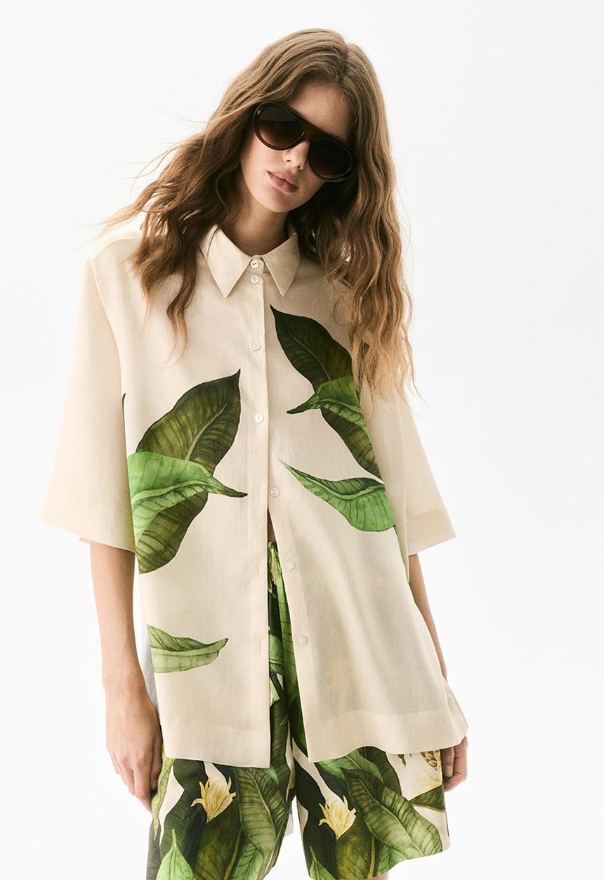 H&M - Printed shirt - light beige leaves