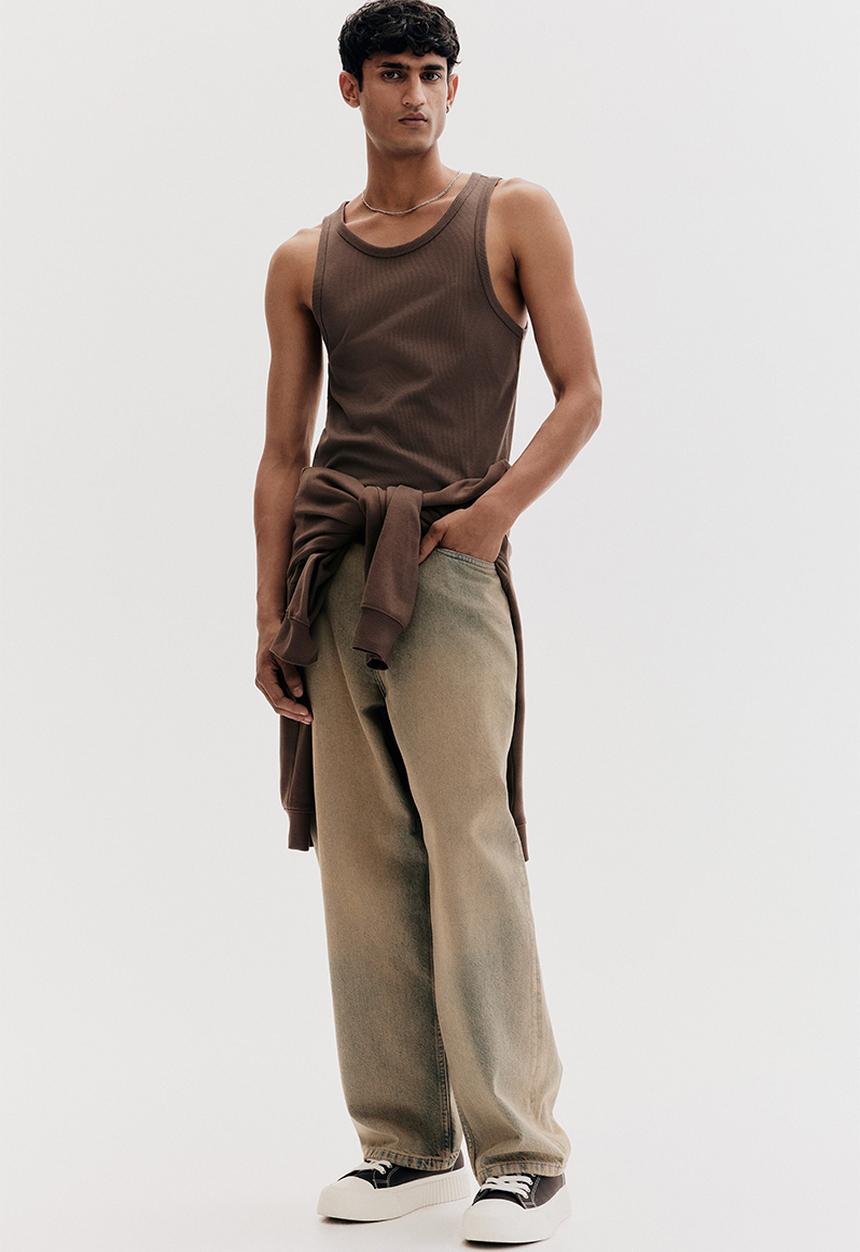 H&M - Slim fit ribbed vest top - dark beige
