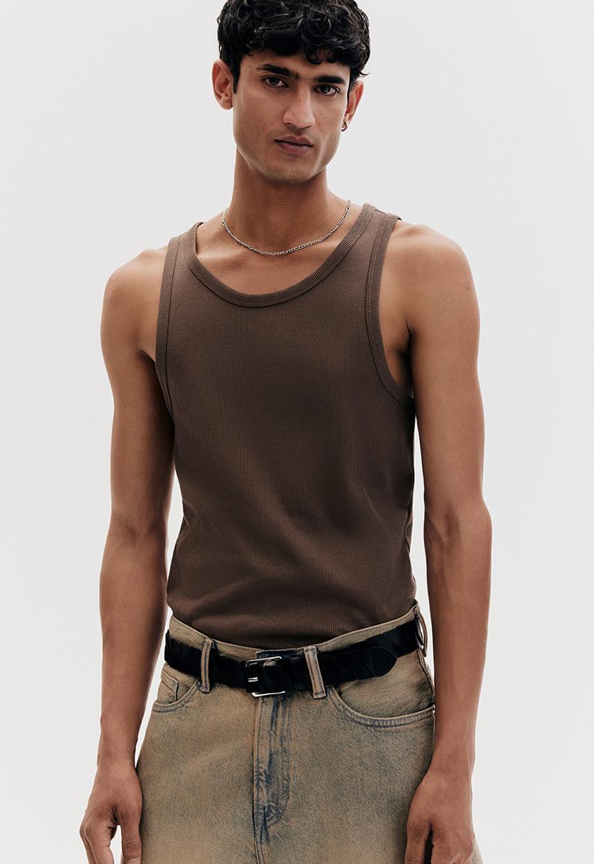 H&M - Slim fit ribbed vest top - dark beige