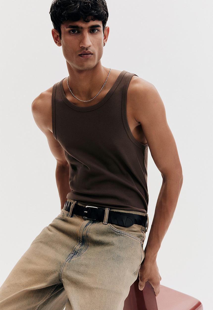 H&M - Slim fit ribbed vest top - dark beige