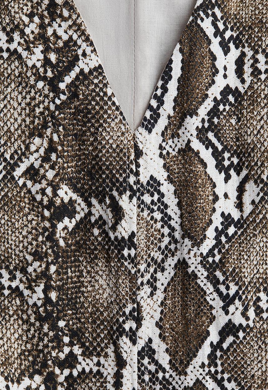 H&M - V-neck shift dress - dark beige snakeskin pattern