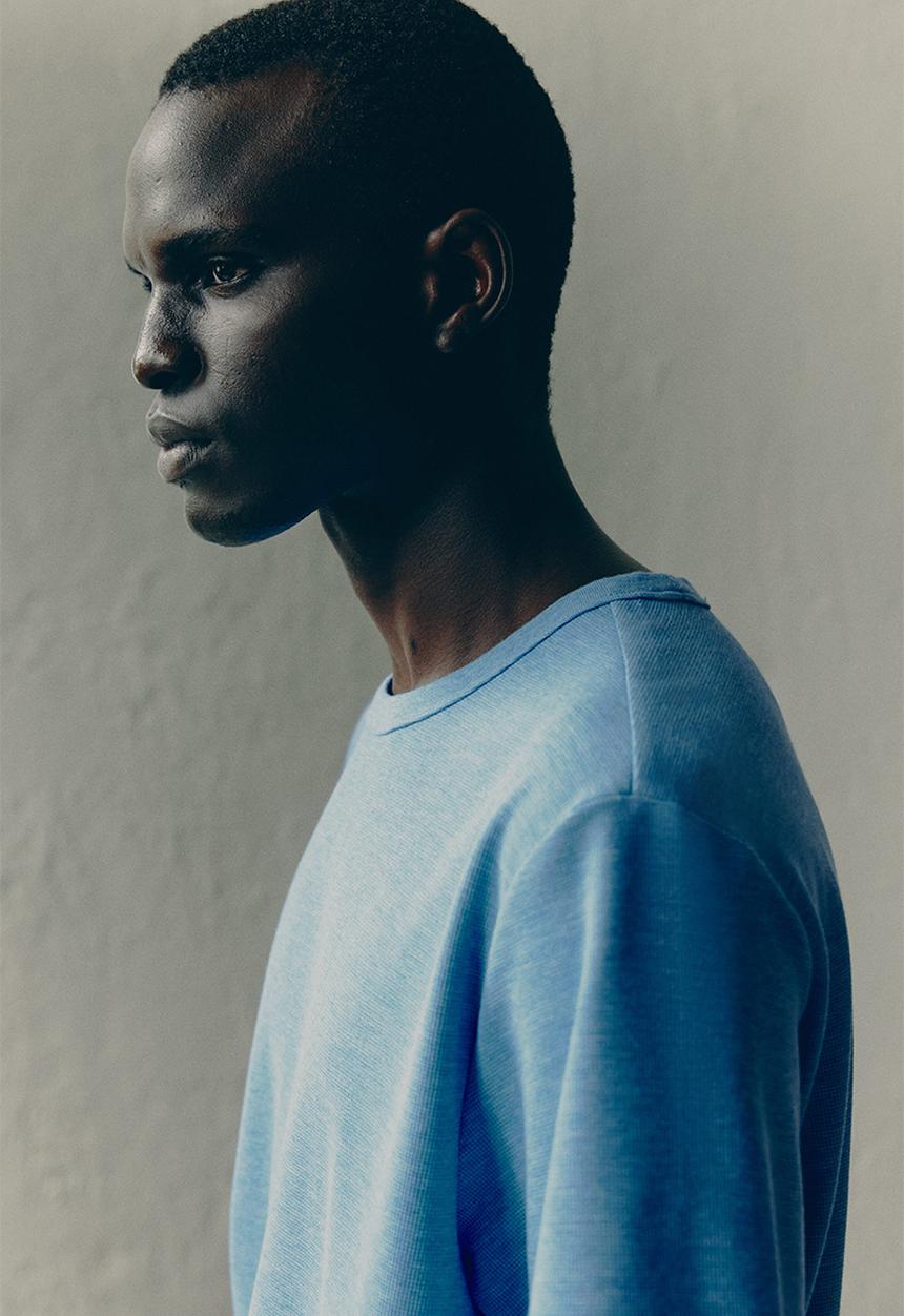 H&M - Regular fit waffled T-shirt - light blue