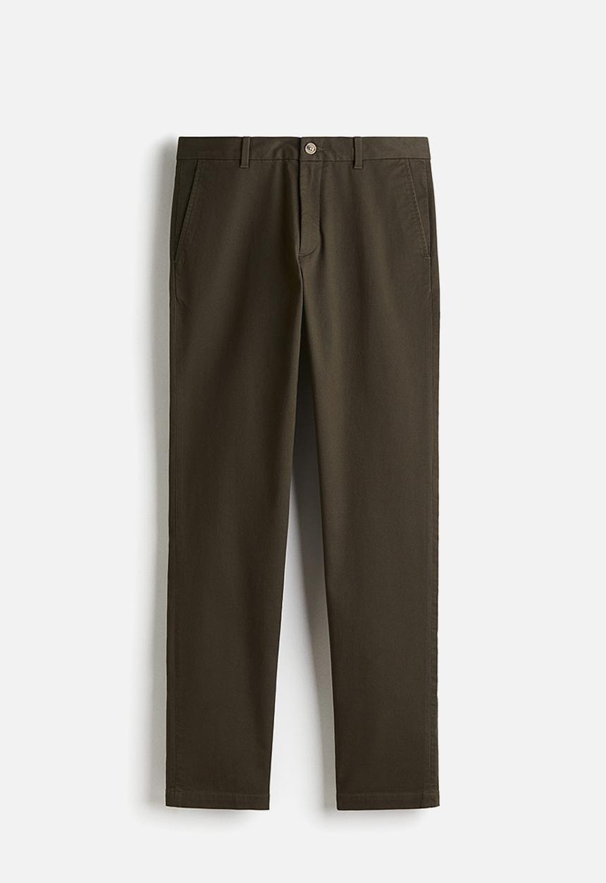 H&M - Slim fit cotton chinos - dark khaki green