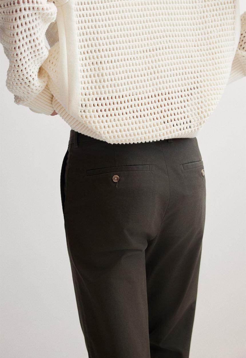 H&M - Slim fit cotton chinos - dark khaki green