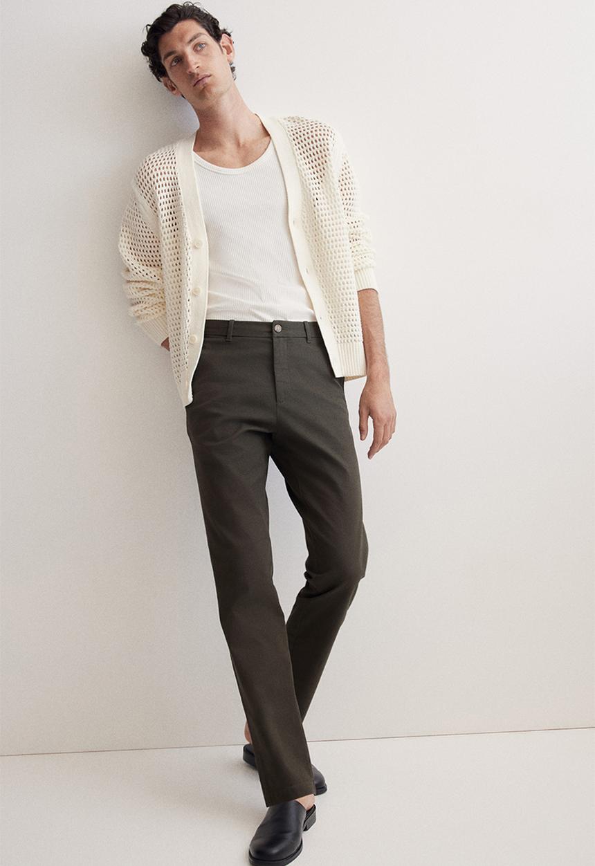 H&M - Slim fit cotton chinos - dark khaki green
