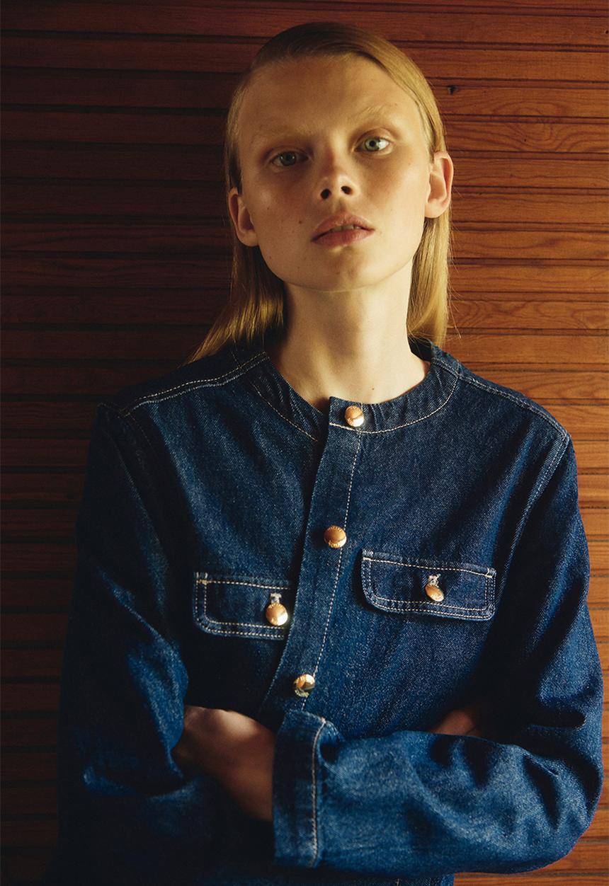 H&M - Collarless denim jacket - dark denim blue