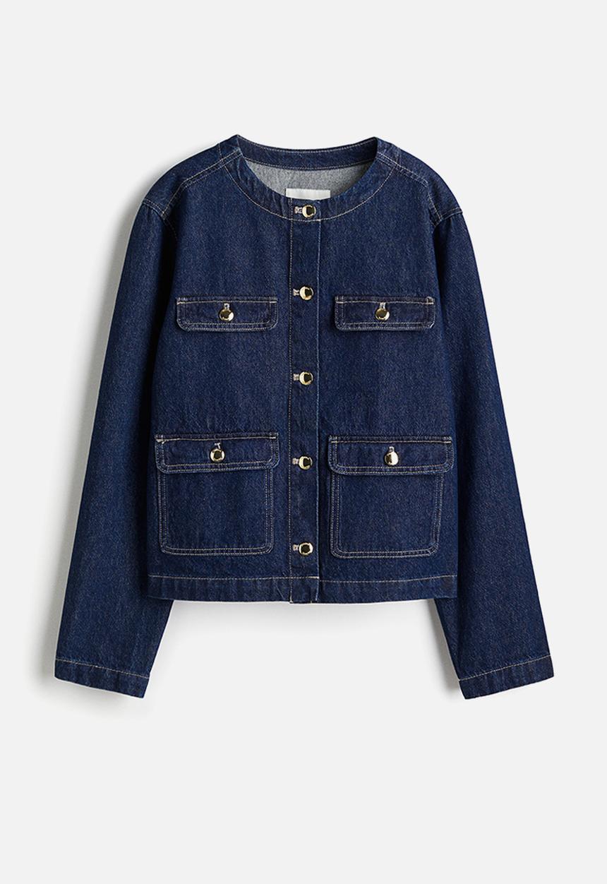 H&M - Collarless denim jacket - dark denim blue