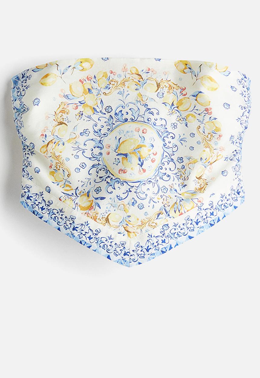 H&M - Tie-back bandeau top - white/lemons