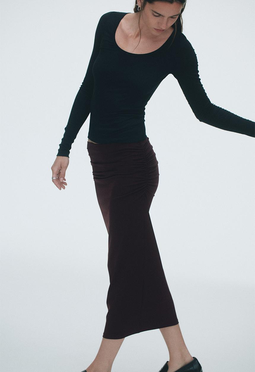 H&M - Draped skirt - dark burgundy
