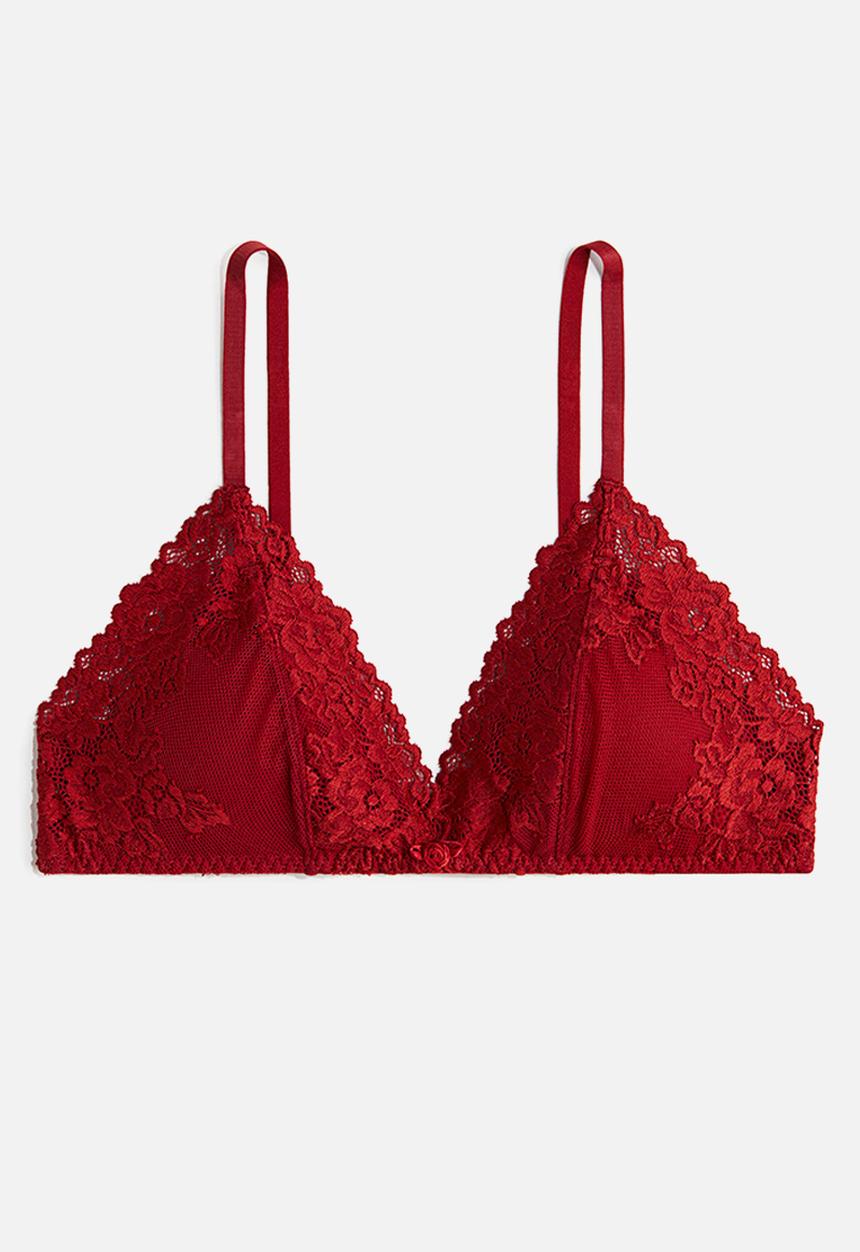 H&M - Padded soft lace bra - dark red