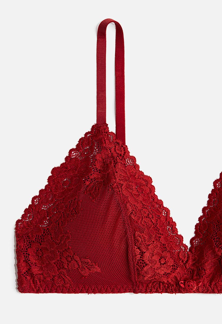H&M - Padded soft lace bra - dark red