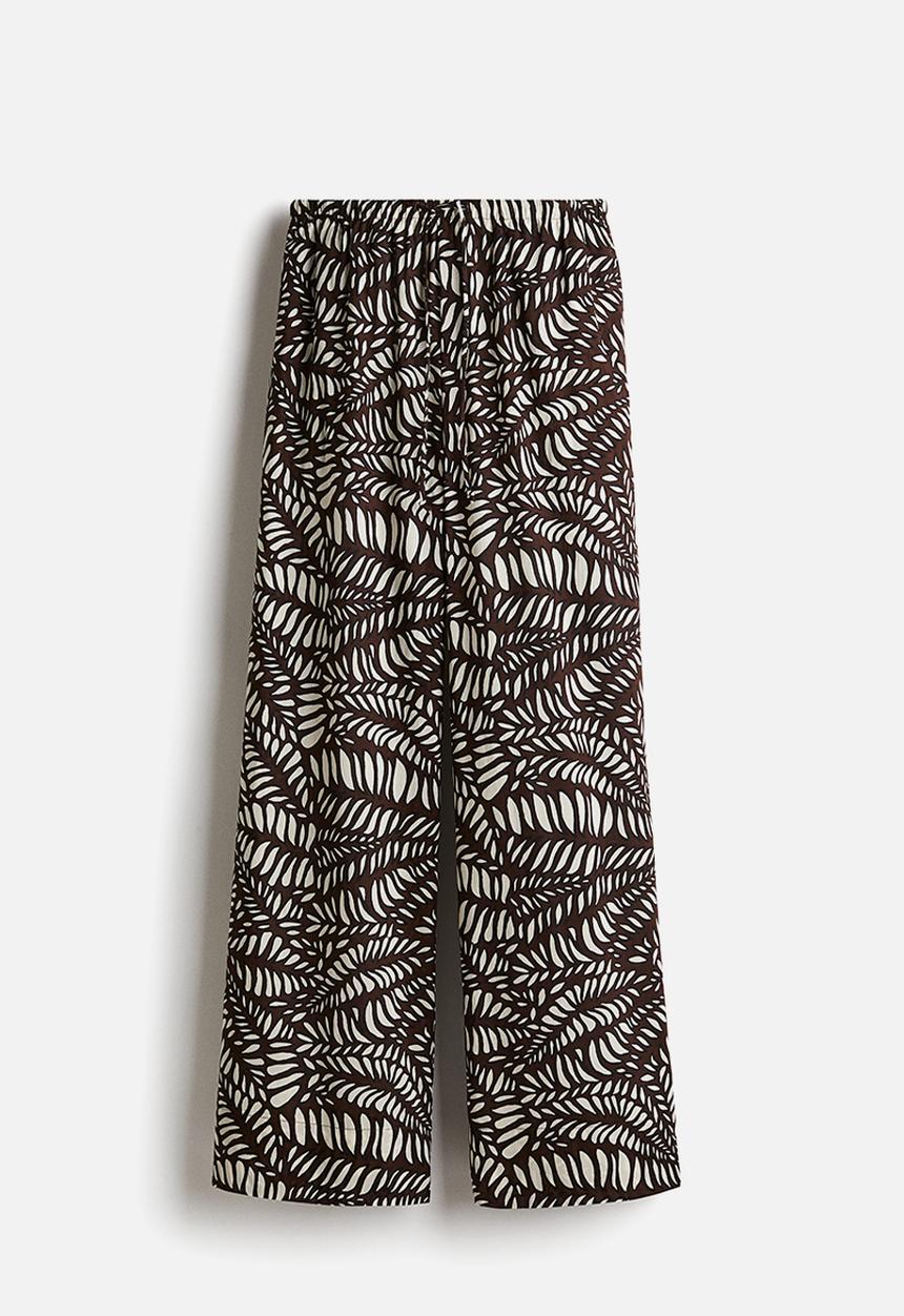 H&M - Cotton drawstring trousers - dark brown patterned