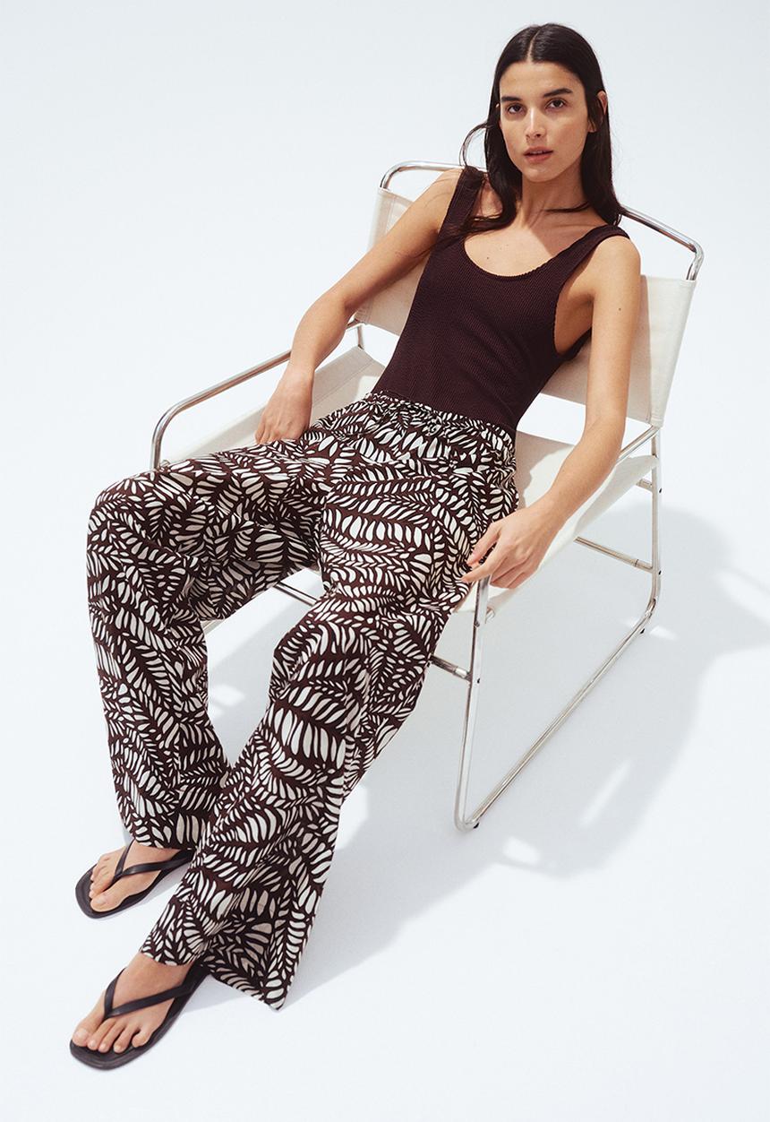 H&M - Cotton drawstring trousers - dark brown patterned