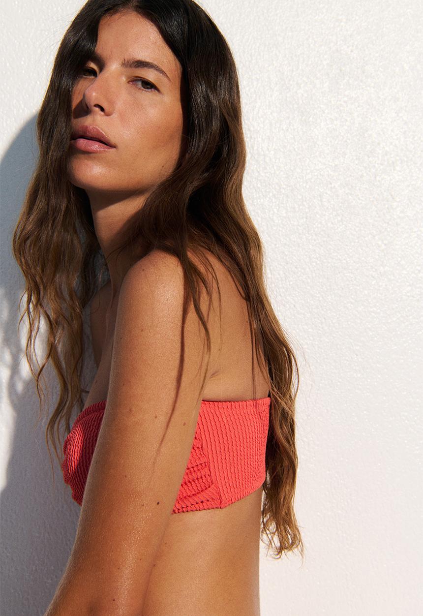 H&M - Padded bandeau bikini top - coral red