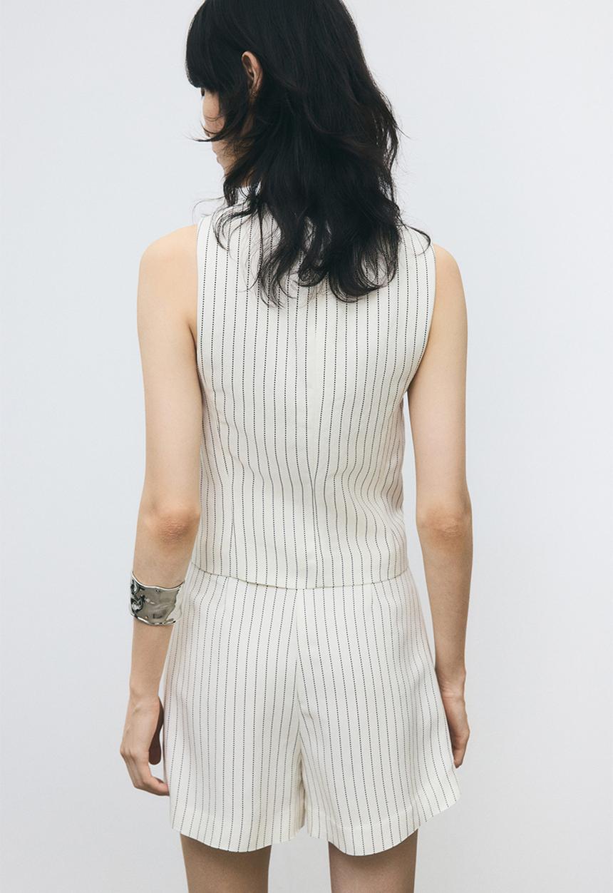 H&M - Short waistcoat - cream/striped
