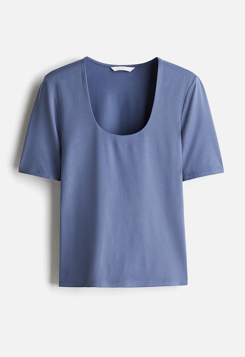 トップス efu BRUSHED SQUARE NECK TOP Square-neck top - dusty blue - 1293264003