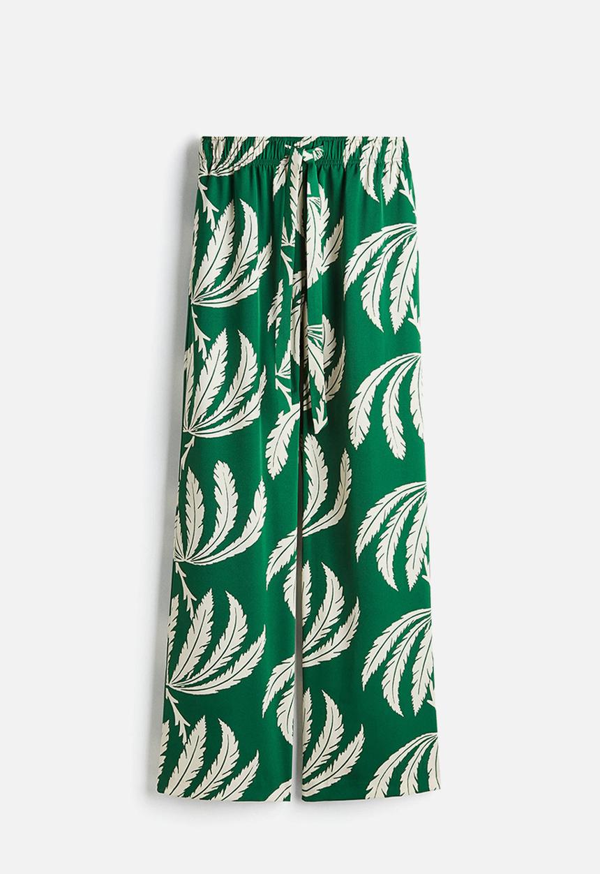 H&M - Drawstring twill trousers - green palm trees