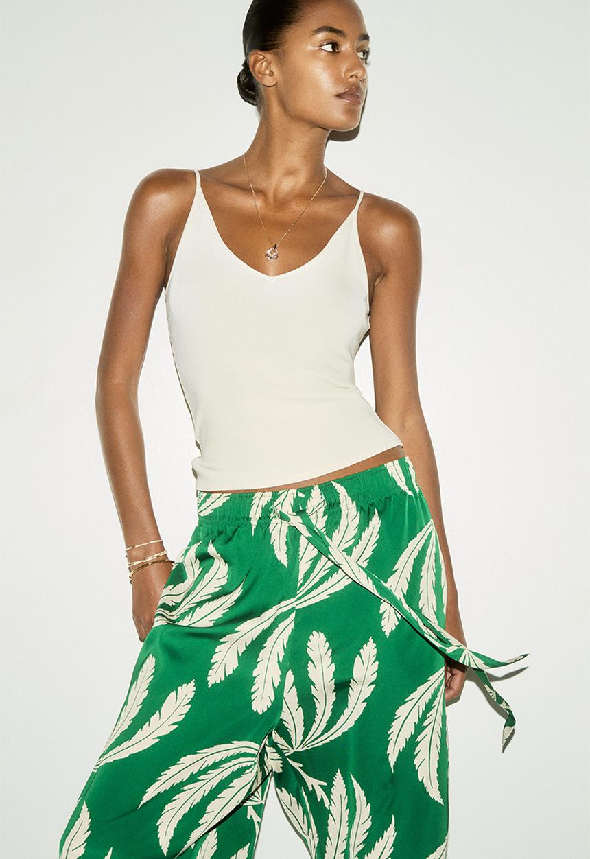 H&M - Drawstring twill trousers - green palm trees