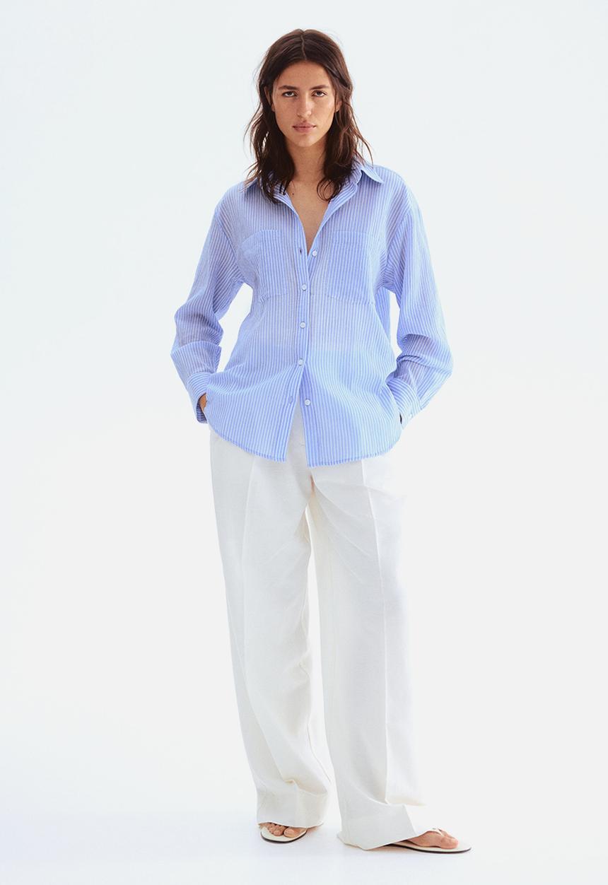 H&M - Cotton shirt - light blue striped