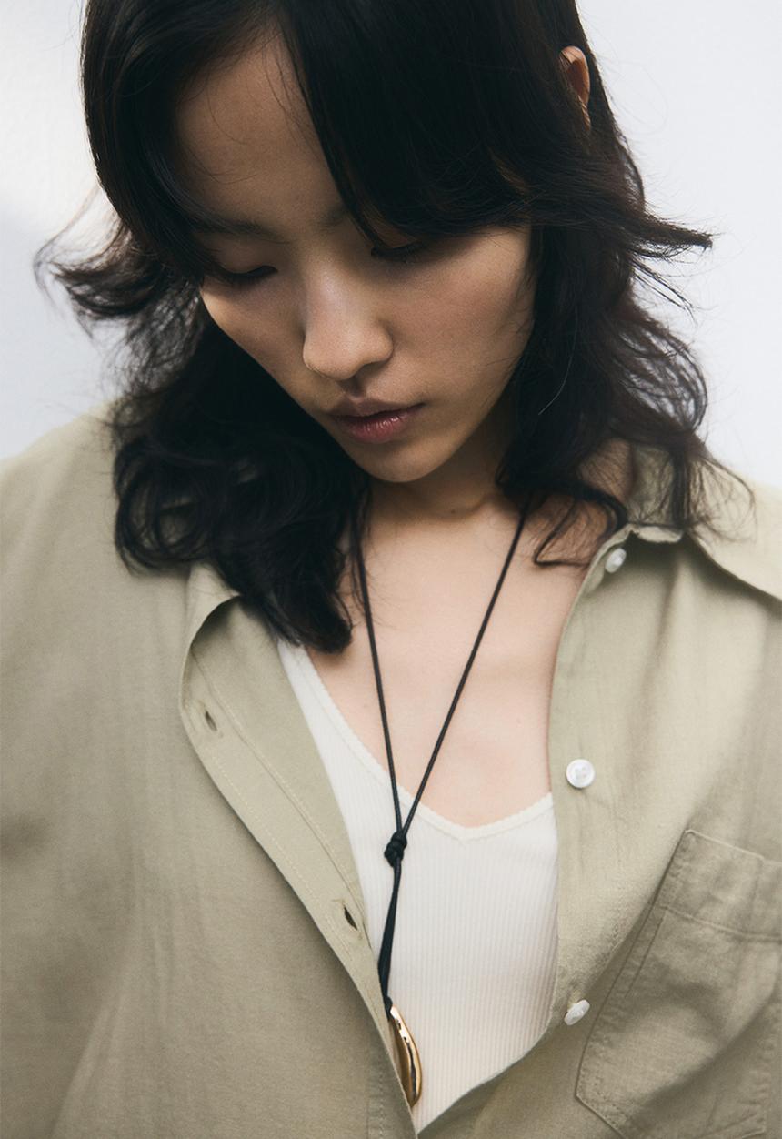 H&M - Linen-blend shirt - light khaki green