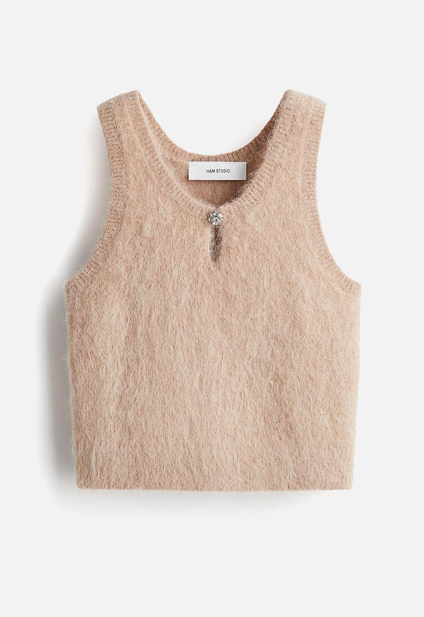 H&M - H&M Studio: Cropped alpaca-blend vest top - beige